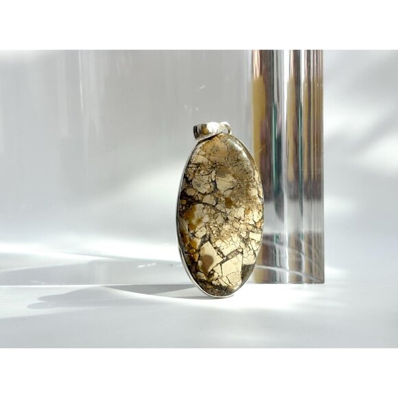 Maligano Jasper Oval Shaped Large Sterling Silver 925 Vintage Statement Pendant - Picture 7 of 10